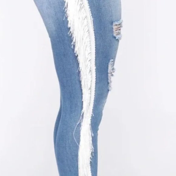NWT AP Blue by Aphrodite Jeans with White Fringe Size 1X - Picture 4 of 12